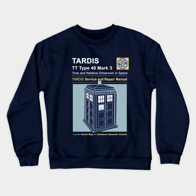 TARDIS Repair Manual Crewneck Sweatshirt by DesignedbyWizards